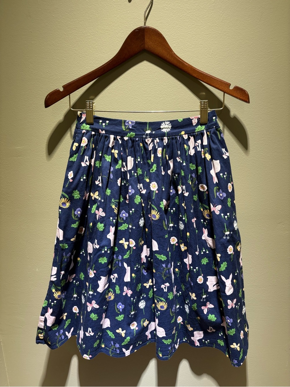 ModCloth x Collectif Navy Bunny & Butterfly Garden Print Skirt — Size 4/XS